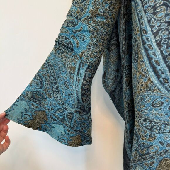 Gaowei + Xinzhan Paris Blue Shawl Pashmina Jacket with Tassels Size Medium - Picture 3 of 9